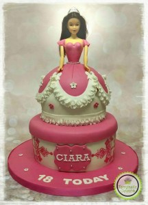 Princess doll tiered cake with stencil design