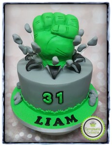Marvel avengers Hulk fist birthday cake