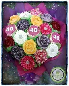 40th birthday cupcake bouquet in mixed colours