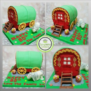 Gypsy caravan birthday cake with horse / pony