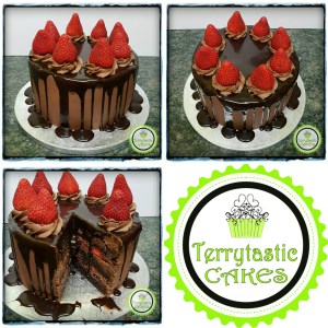 Chocolate strawberry drip birthday cake