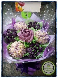 Purple Cupcake bouquet mother's Day birthday cake