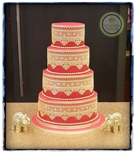 Red gold Indian wedding cake lace