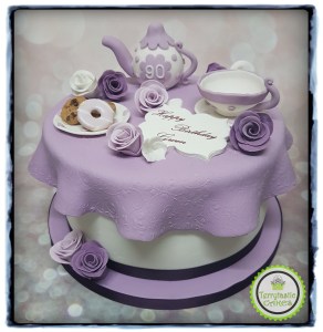 Afternoon tea, teapot, cup & saucer birthday cake